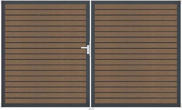 GroJa 2-flügeliges Tor Solid Rhombus in Teak Co-extrudiert, Farbe Braun, B: 306 cm, H: 180 cm, DIN Links - Bild 1