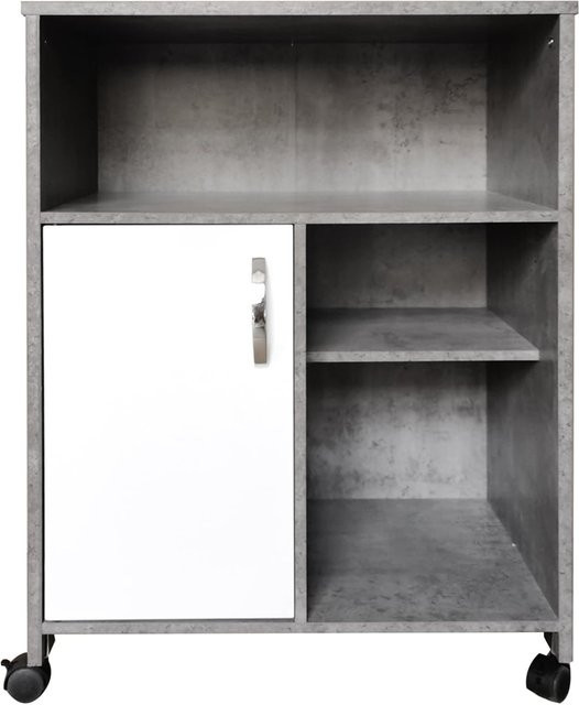 HTI-Living Küchenschrank Blanca auf Rollen in Beton-Optik mit weißen Türen und Regalfächern - Bild 1