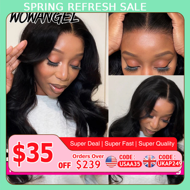 Wow Angel Body Wave Jet Black Echthaarperücke, 250 %, HD Lace Full Frontal, Damen - Bild 1