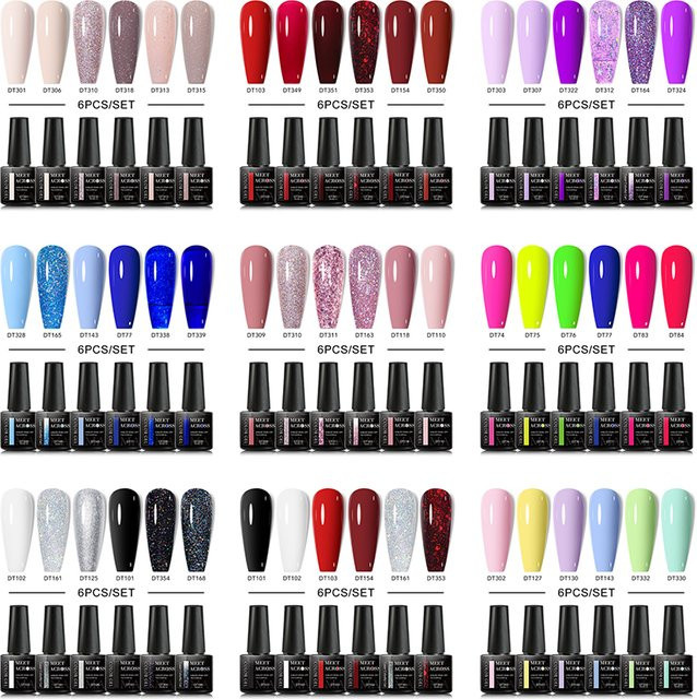 MEET ACROSS Gel-Nagellack-Set, Nude Pink, Schimmernd, 6-teilig - Bild 1