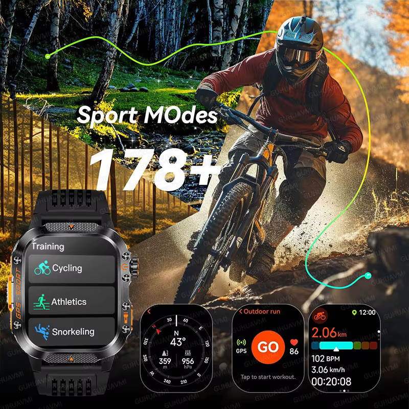 GUHUAVMI Smartwatch, GPS, Schwarz, Silikon, 3 ATM, Herren - Bild 5