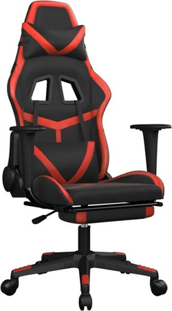 vidaXL Gaming-Stuhl in Schwarz und Rot mit Fußstütze und Kopfstütze aus Kunstleder