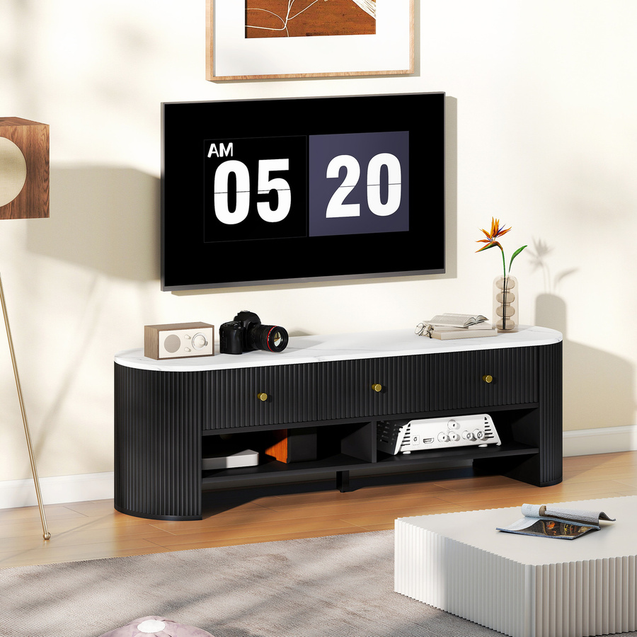 HOMCOM TV-Schrank mit Marmoreffekt in Schwarz, modernes TV-Rack für Fernseher von 32-65 Zoll, Breite: 140 cm - Bild 2