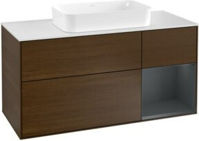 V&B Waschtischunterschrank Finion mit Wandbeleuchtung, Breite: 120 cm, Tiefe: 50,1 cm, Höhe: 50,1 cm, lackiert, walnussbraun matt - Bild 1