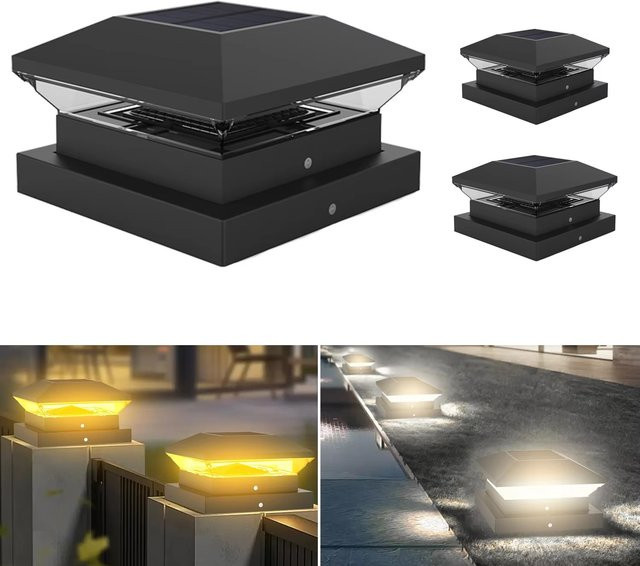 Crepow Solar-Säulenleuchte für Garten und Zaun, IP65 LED Außenbeleuchtung in Schwarz, 2/4 Stück - Bild 1
