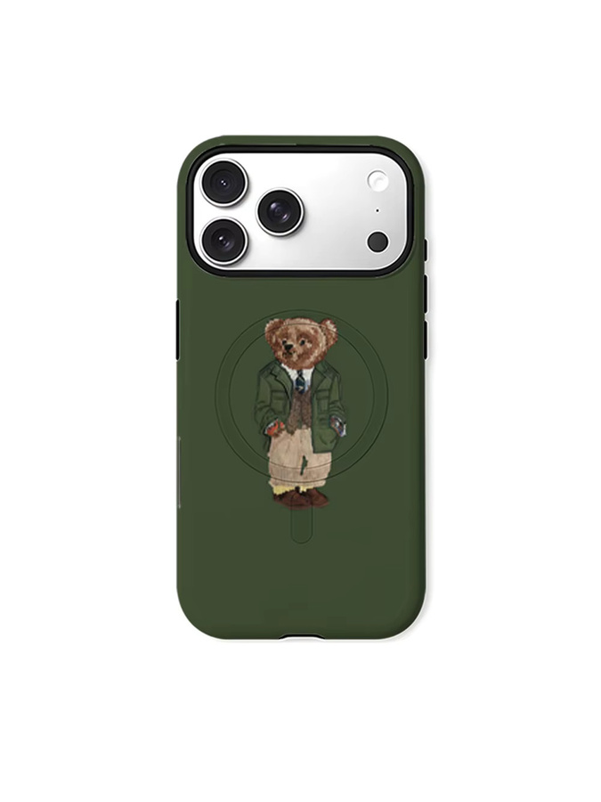 CaseLumi Matte Bumper Schutzhülle mit MagSafe Kompatibilität für iPhone 17 16 15 14 13 Pro Max in Grün mit Teddybär Design - Bild 5