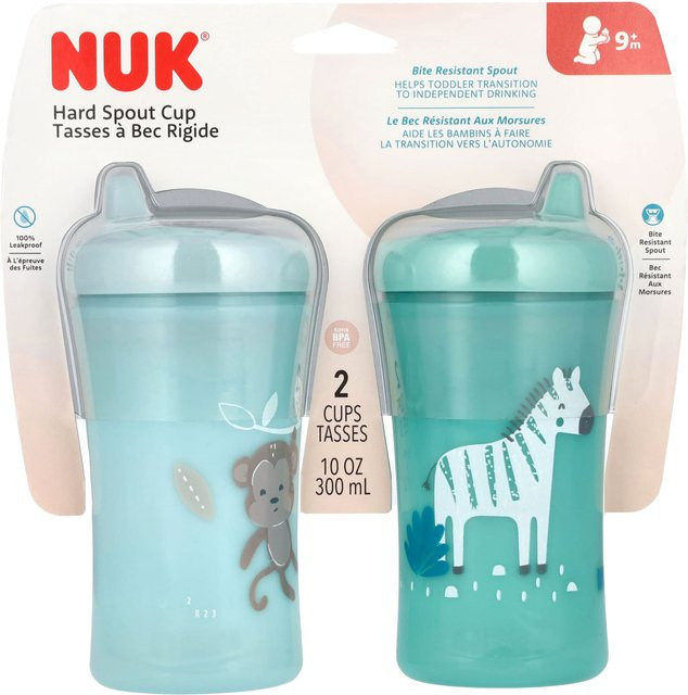 NUK Trinklernbecher mit festem Trinkschnabel für ab 9 Monate, 2er-Pack, Blaugrün und Blau, 100 ml pro Becher - Bild 1