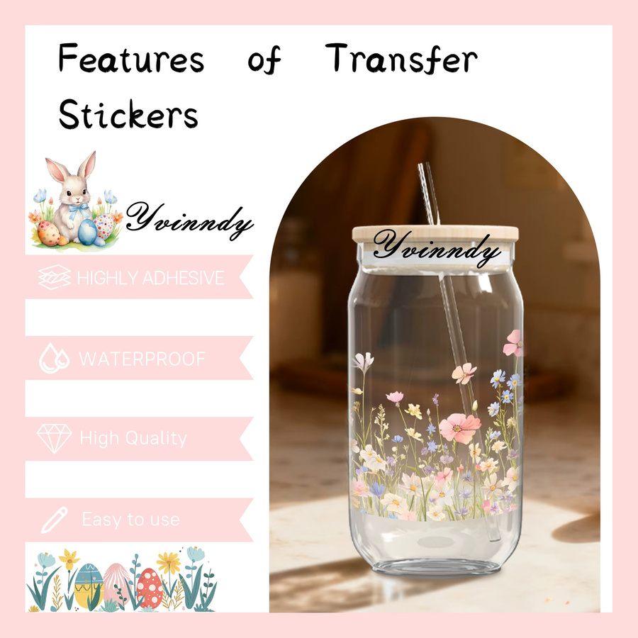 4er Set UVDTF-Transferaufkleber Frühlings-Aquarell-Wildblumen für 16-Unzen-Becher, wasserfest und kratzfest, Mehrfarbig - Bild 2