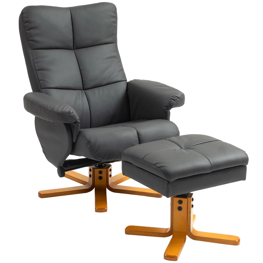 HOMCOM Relaxsessel mit Hocker, 360 Grad drehbarer Fernsehsessel mit Liegefunktion aus Kunstleder für Wohnzimmer und Schlafzimmer, Dunkelgrau, Braun, Cremeweiß - Bild 2