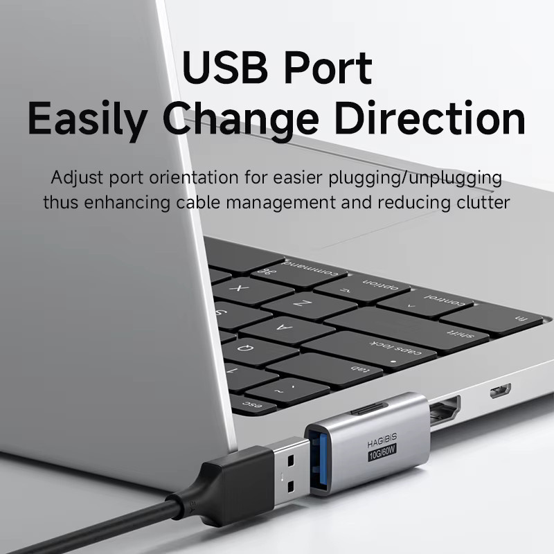 Hagibis USB 3.2 Adapter in Silber: 90-Grad-rechtwinkliger USB-A-Stecker auf Buchse als OTG-Adapter und Kabelverlängerung für Laptop, PC und Ladegeräte - Bild 2
