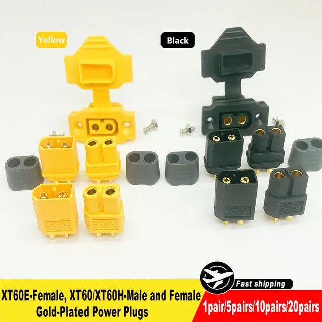 Bytebattle XT60E Buchsenstecker mit Staubschutzkappe, vergoldete XT60H Stecker und Buchsen für RC-Flugzeuge und Drohnen, Gold/Schwarz/Gelb - Bild 1