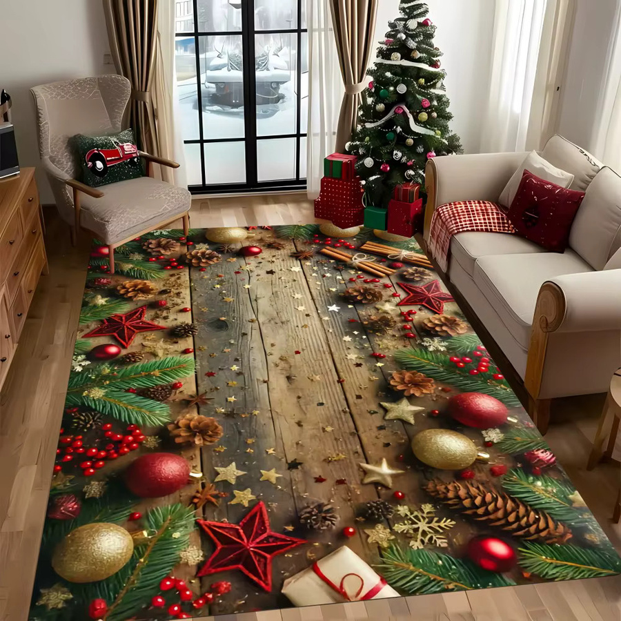 VIKAMA Weihnachtsteppich als rutschfeste Weihnachtsmatte für Wohnzimmer und Garten in Mehrfarbig - Bild 2