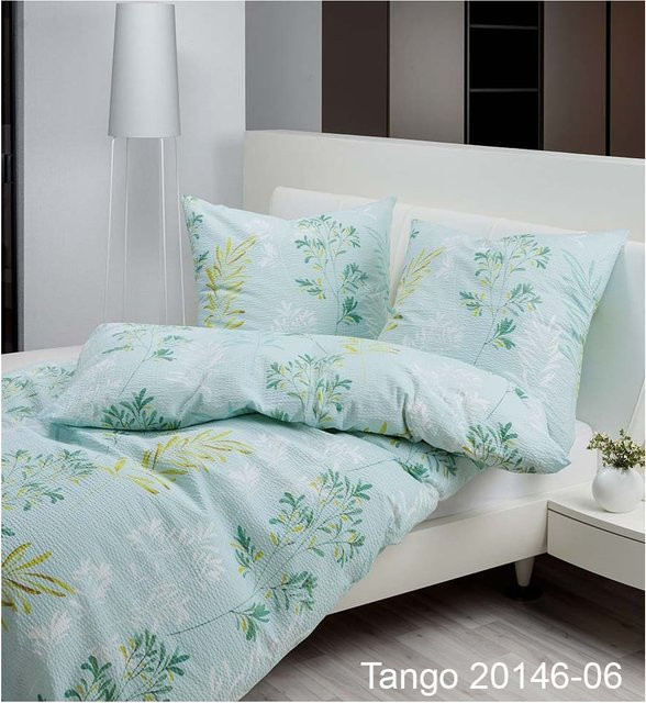 Janine Bettwäsche Tango aus Baumwolle in Blau mit floralem Seersucker-Design - Bild 1