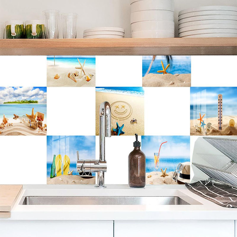 Sticker House Wandtattoos Strandlandschaft Muschelfliesen Aufkleber, 10 Stück, wasserdicht, PVC, B/H: 10 x 10 cm, Mehrfarbig - Bild 4