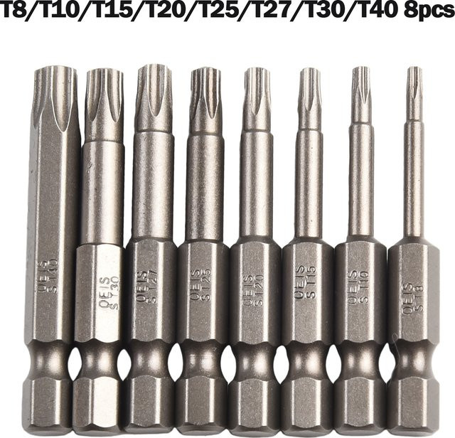 VIBRATITE 8-teiliges Pentagramm Stern Schraubendreher-Bits Set mit 1/4 Zoll Hex Schaft, Magnetisch, T8-T40, Länge: 50 mm - Bild 1