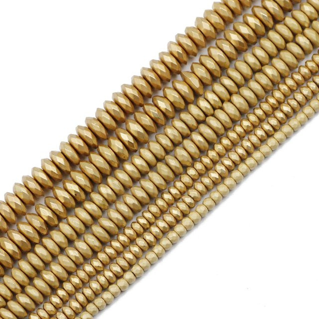 JHNBY Spacer Hämatit Naturstein, 14KC Gold Farbe, Facettiert, Rund - Bild 1