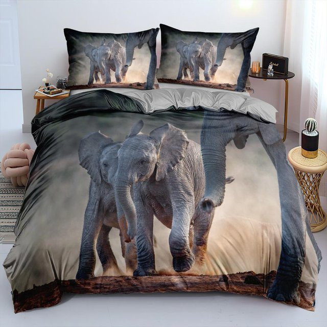 Aomy Bettwäsche-Set mit 3D-Elefant-Muster in Grau, bestehend aus Bettbezug und Kissenbezug, B/H: 200 x 220 cm - Bild 1