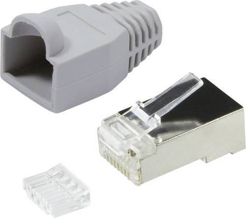 LogiLink MP0021 RJ45-Steckverbinder CAT 6, geschirmter 8P8C Stecker, Grau, 100 Stück - Bild 1