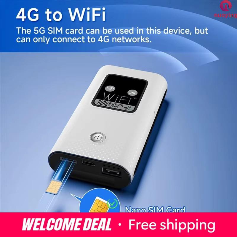 NUOYING 4G LTE Tragbarer WLAN-Router MiFi Modem mit SIM-Kartensteckplatz und Backup-Powerbank in Weiß - Bild 2