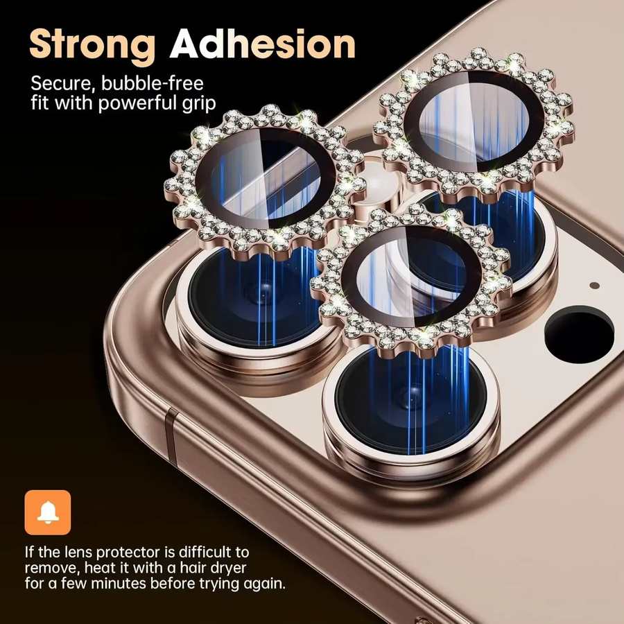 Bling 3D Metal Gear Design Diamond Kameraobjektiv-Glasschutz für iPhone 17 Pro Max, 16 Plus, 15, 14 Pro, 13 Mini in Schwarz - Bild 4