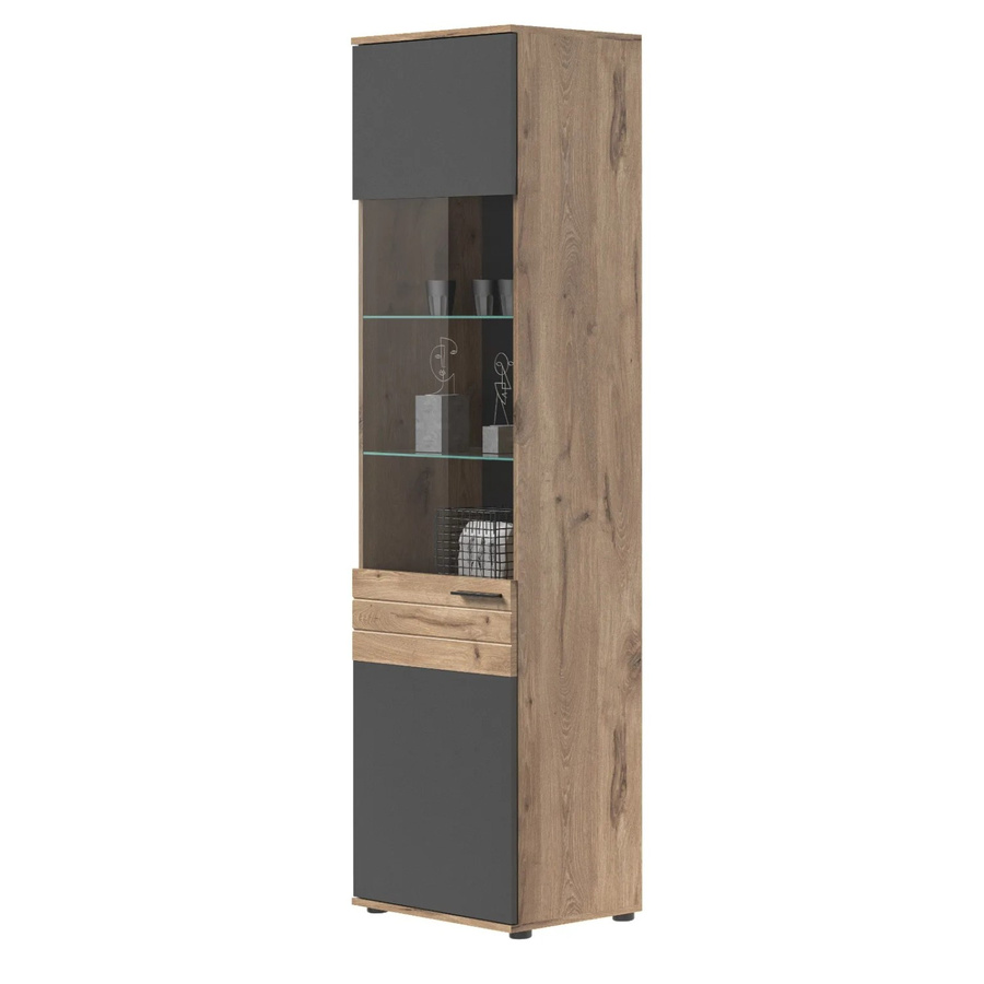 Inn.Furn Vitrine Tomaso in Eiche Grau mit Glastüren und Soft-Close, Breite: 57 cm, Höhe: 200 cm - Bild 2