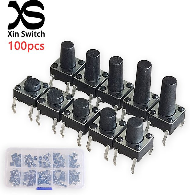 100 Stück Takt Schalter 6x6 mm in Schwarz mit 4 Pin Micro Push Button, Höhe: 10 mm - Bild 1