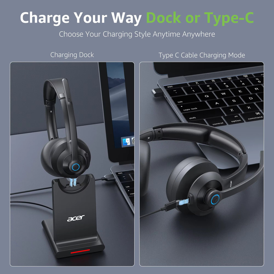 Acer HB02 Wireless-Headset mit Mikrofon, Dual-Mode Bluetooth 5.3 und 2,4G USB-Dongle, Schwarz - Bild 3