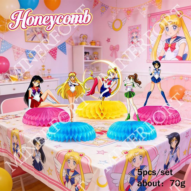 Sailor Moon Wabenmuster Tischdekoration aus Papier, 5 Stück, Mehrfarbig - Bild 1