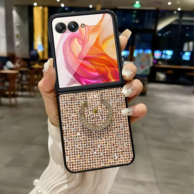 Luxuriöse Pailletten Schutzhülle für Motorola Moto Razr 70 60 50 Ultra in Gold mit glänzendem Ringverschluss - Bild 2