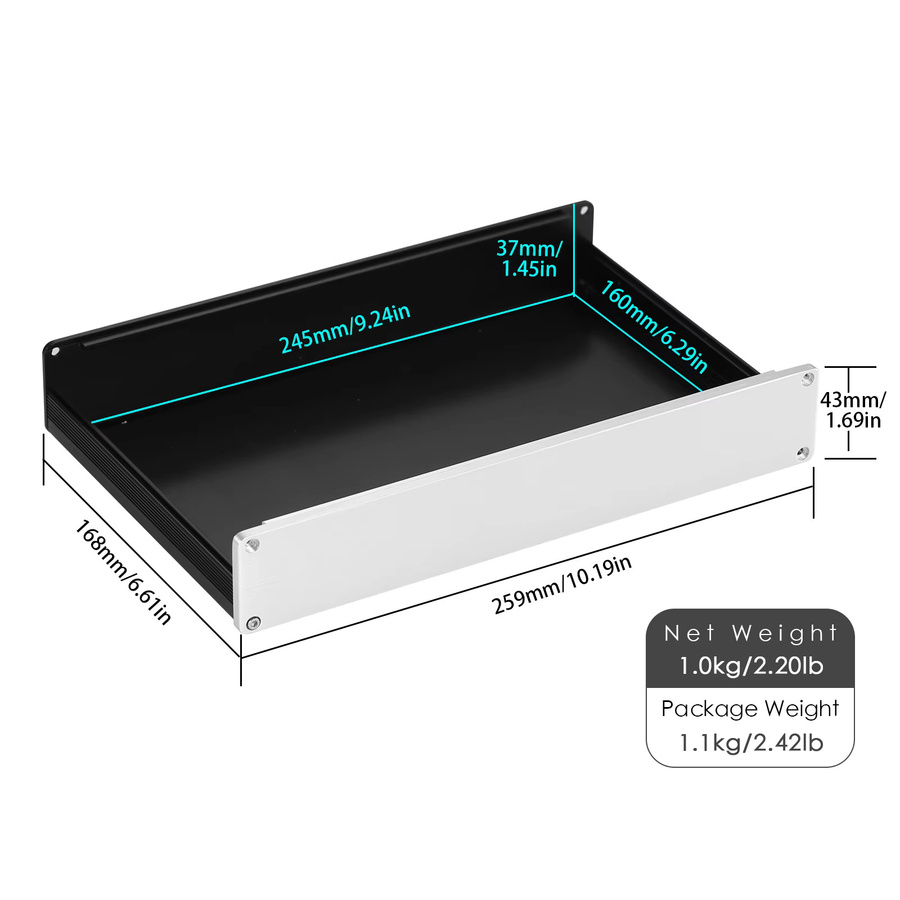 Nobsound Aluminiumgehäuse für DIY-Verstärker und DAC Heimverstärker-Chassisbox, B/T/H: 259 x 168 x 43 mm - Bild 1