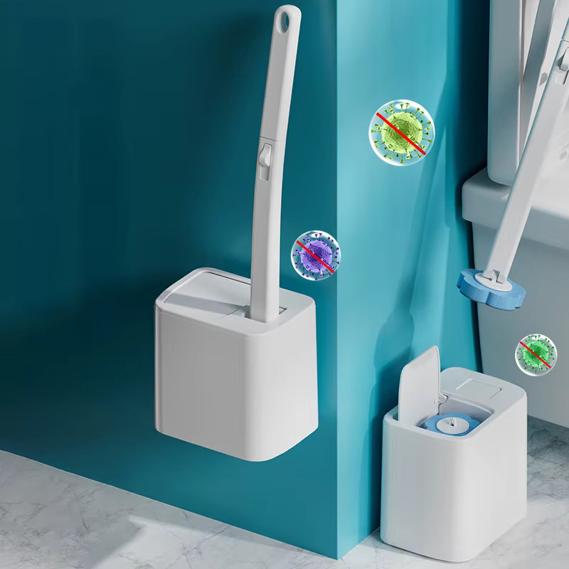 BRUSHZAZA Einweg-Toilettenbürste mit Langgriff zur Wandmontage, Weiß, Kunststoff - Bild 2