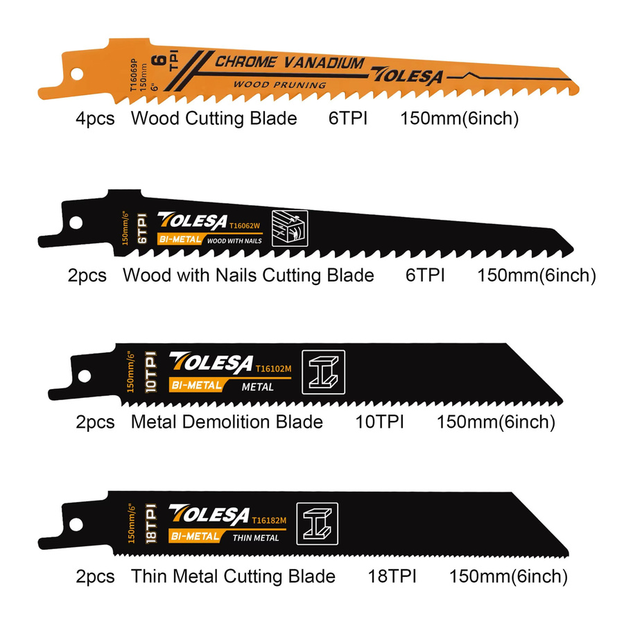 TOLESA 10er Set Säbelsägeblätter für Holz, Metall und PVC zum Abbruch von Fenstern und Türen - Bild 1