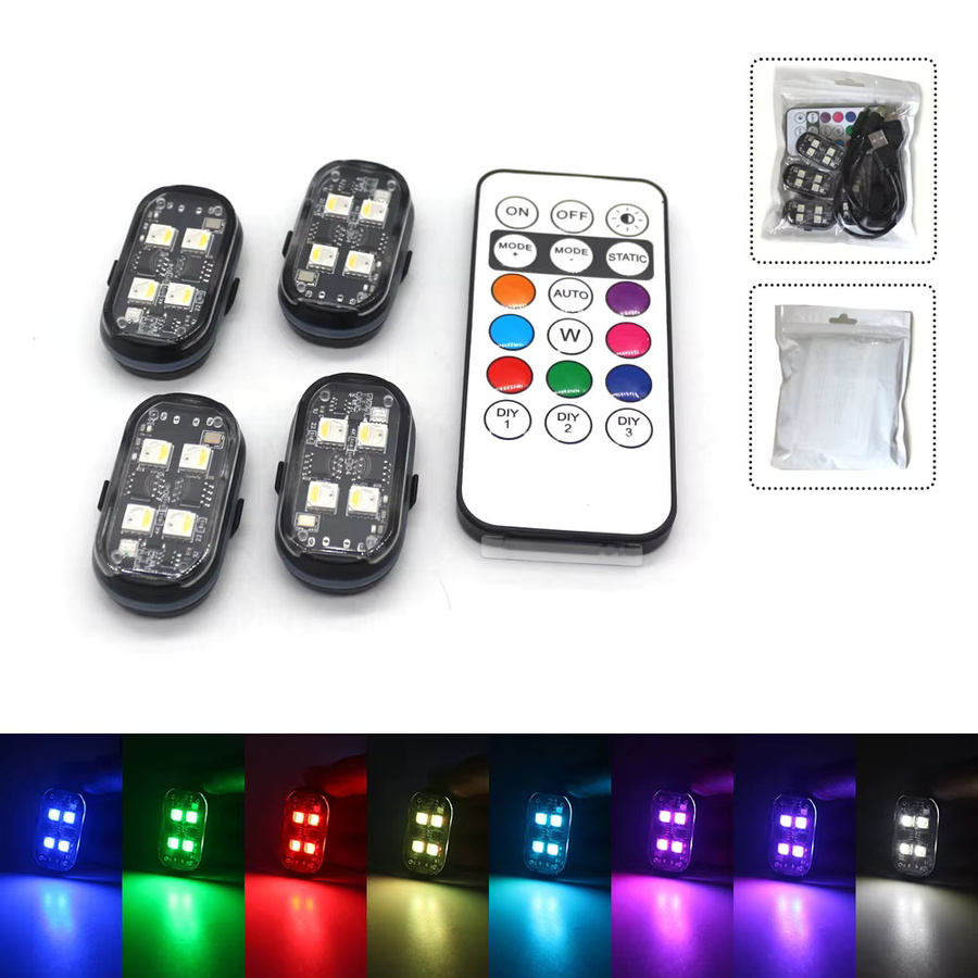 Modern Car kabellose LED-Blitzlichter in Schwarz mit 8 RGB-Farben, wiederaufladbare LED-Warnlichter zur Auto-Dekoration und als Antikollisions-Licht - Bild 3