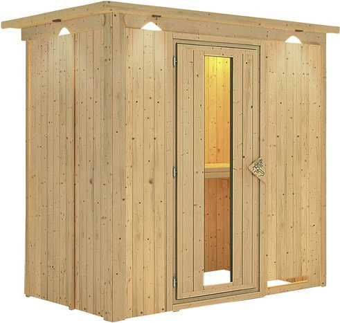 Karibu Sauna Pärnu für 2 Personen aus Fichtenholz in Beige/Braun B: 202 cm, T: 132 cm, H: 210 cm - Bild 1