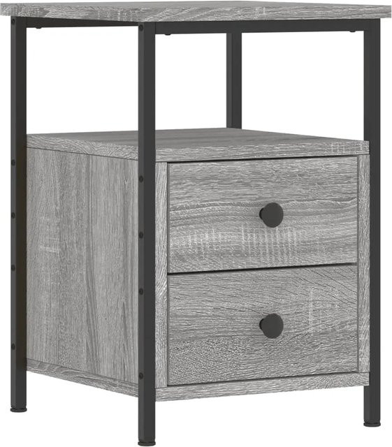 vidaXL Nachttisch im Industrie-Stil aus Holzwerkstoff und Eisen, Grau, B/T/H: 35,5 x 34 x 50 cm - Bild 1