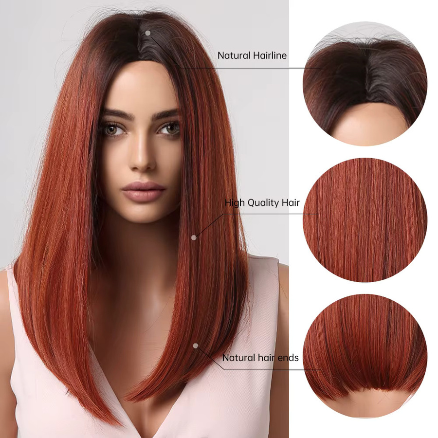 JONRENAU Perücke, mittellang, rotbraun Ombre, Synthetik, Damen - Bild 3