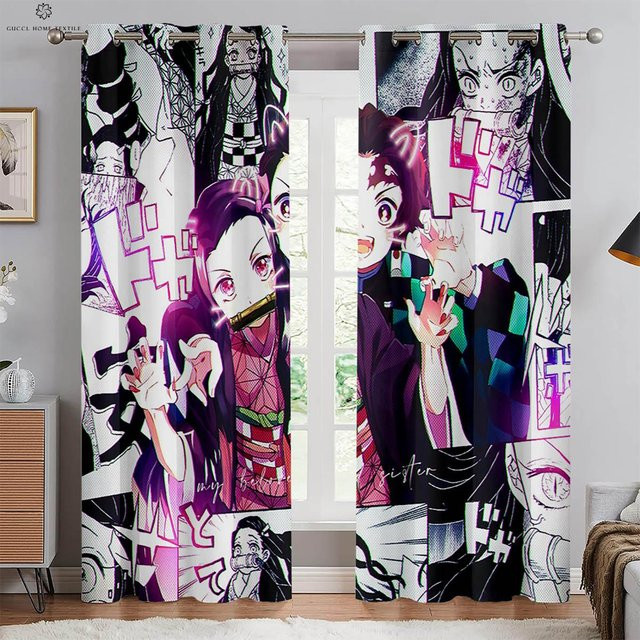 Japanische Anime-Druckvorhänge im 2er-Set, dekorative Stoffvorhänge für Kinderzimmer, Schlafzimmer oder Wohnzimmer, mehrfarbig, B: 50 cm, H: 130 cm - Bild 1