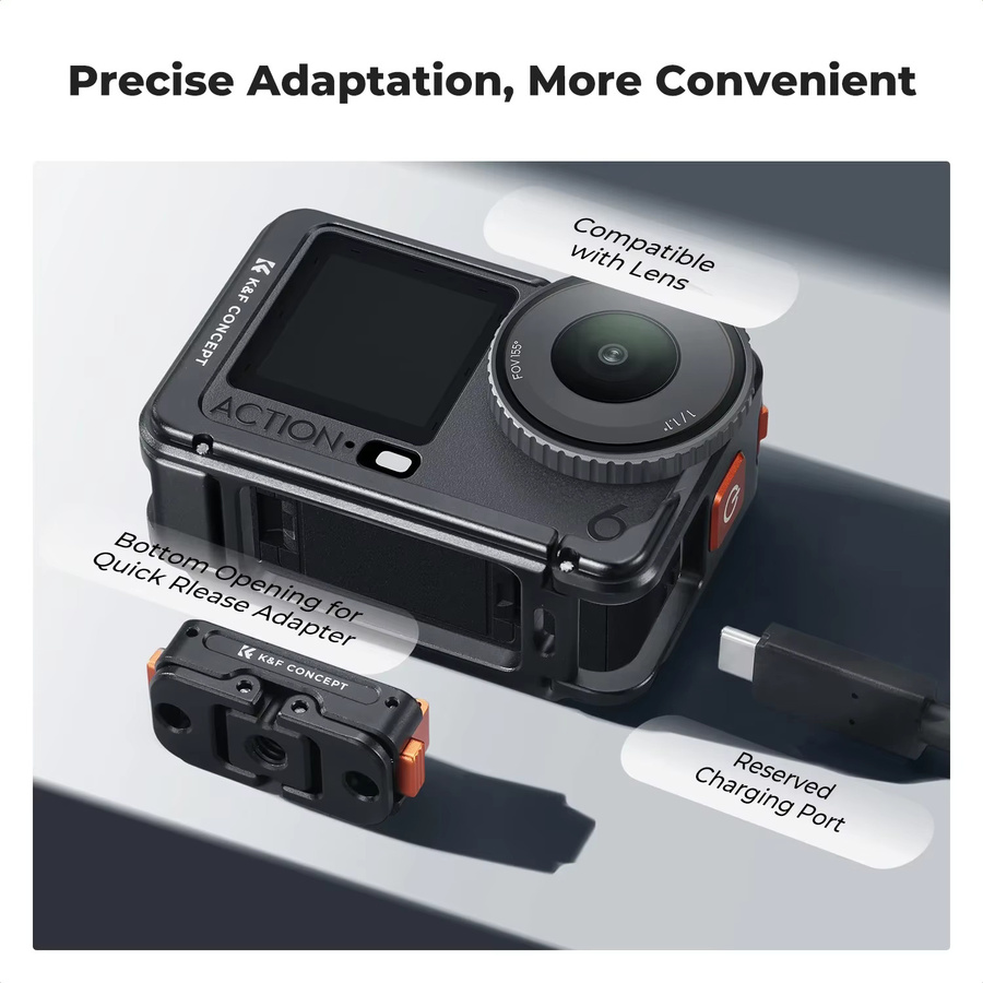 K&F CONCEPT Aluminium-Schutzmetallkäfig für DJI Osmo Action 6 in Schwarz mit Cold Shoe und 1/4 Zoll Gewinde - Bild 4