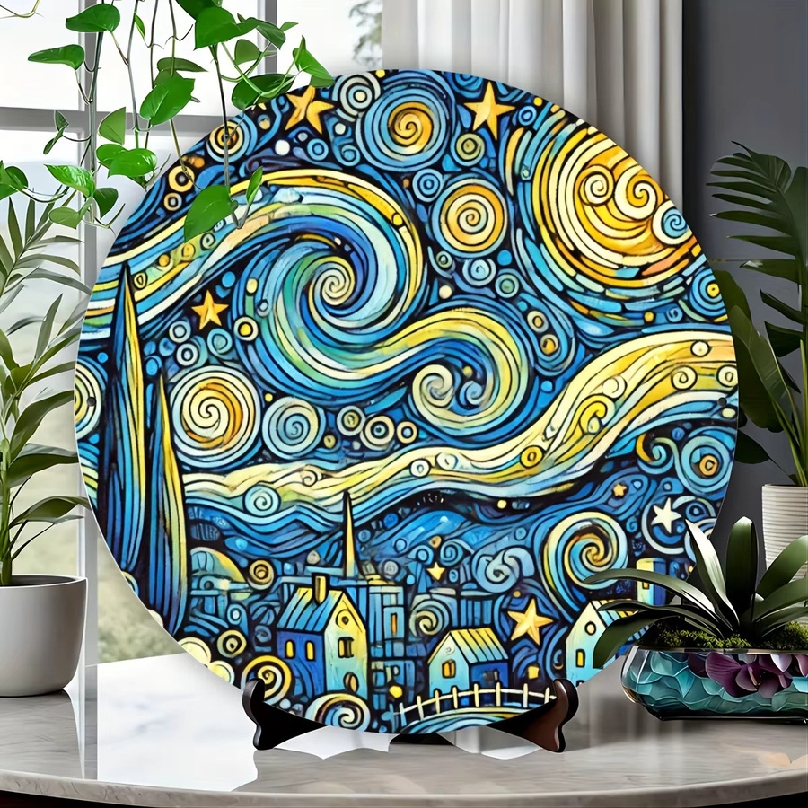 Potdemiel Sternennacht Metall-Wandkunst rund, abstraktes Design in Multicolour, Durchmesser: 20,3 cm - Bild 2