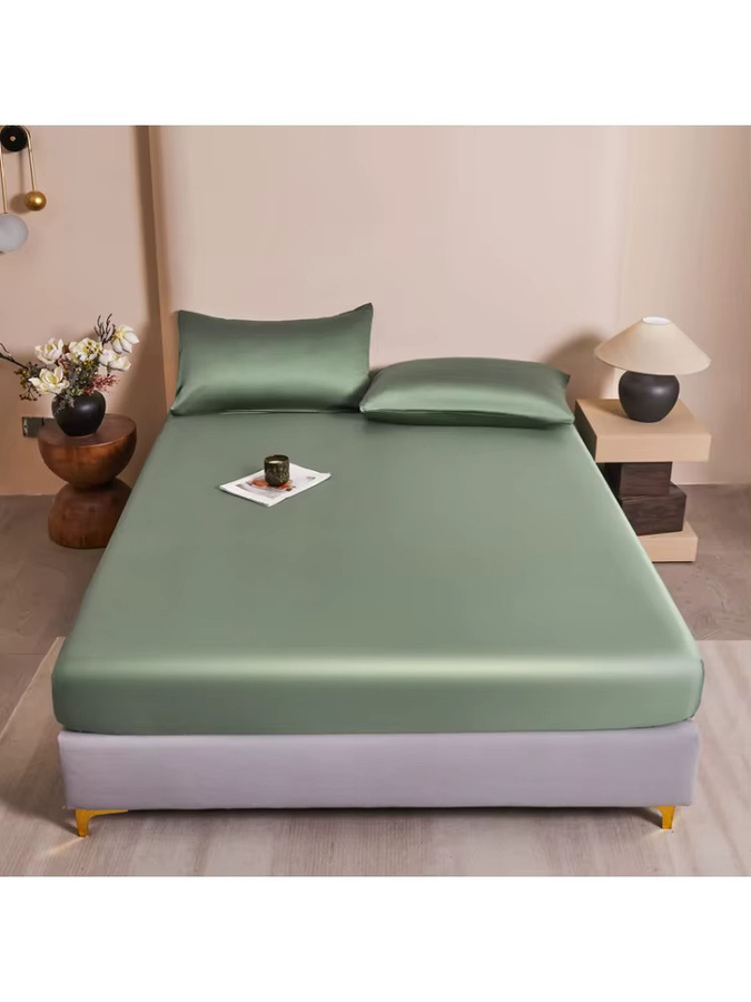 Luxuriöses Bettwäsche-Set aus Maulbeerseide von Fei Zhi Tian in Beige oder Grün, bestehend aus Spannbettlaken und Bettdecke in Queen-Size - Bild 2