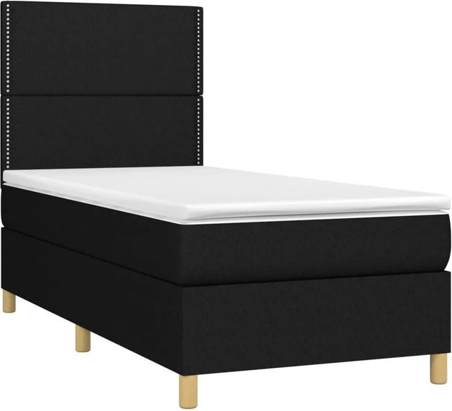 vidaXL Boxspringbett mit Matratze und LED-Unterbettbeleuchtung in Schwarz, Hybrid-Bett mit USB-Ladeport und Taschenfederkern, B/T/H: 90 x 190 x 118 cm - Bild 1
