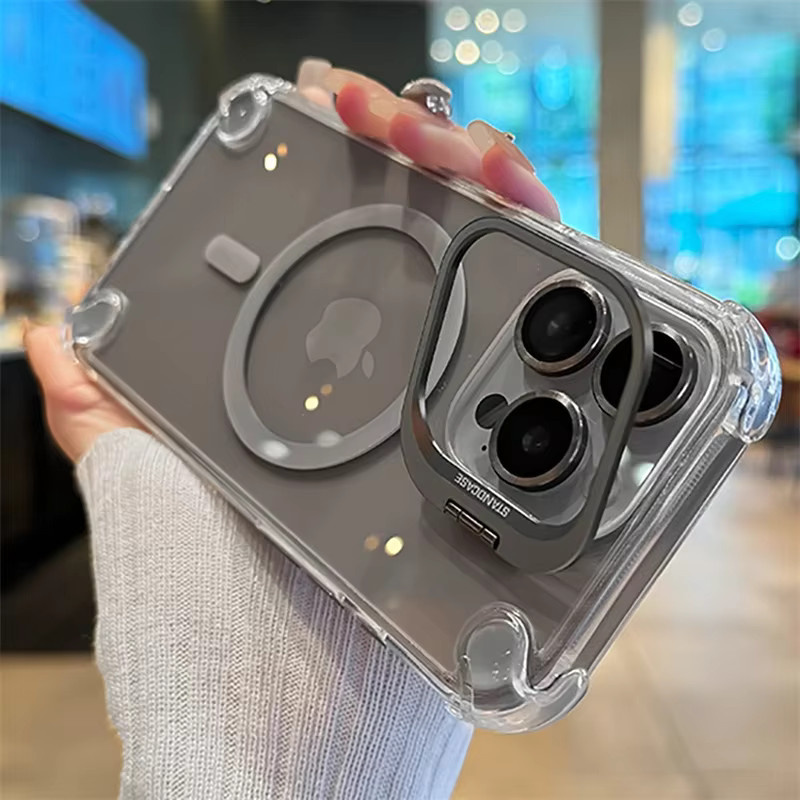 Magnetische stoßfeste Handyhülle für Apple iPhone (Air 17 16 Plus 15 14 13 12 Pro Max) mit MagSafe, Glaslinsenschutz und Ständerabdeckung in Schwarz oder Transparent - Bild 2