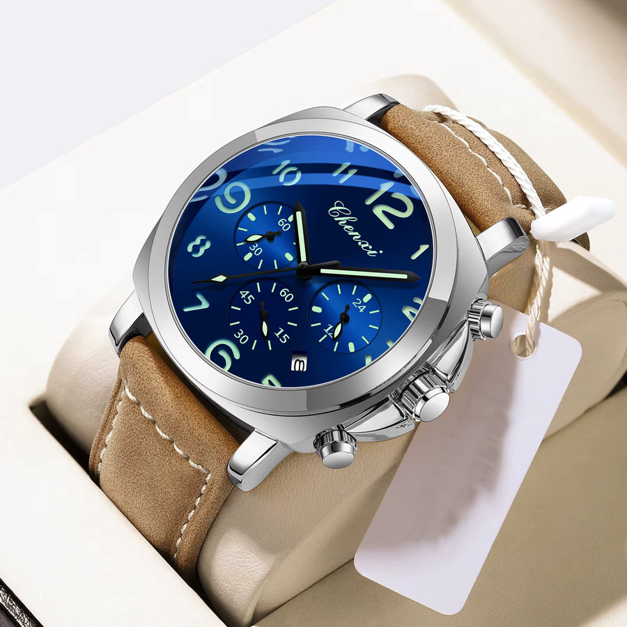 CHENXI Chronograph Herren, Quarz, Lederband, Schwarz, Wasserdicht - Bild 3