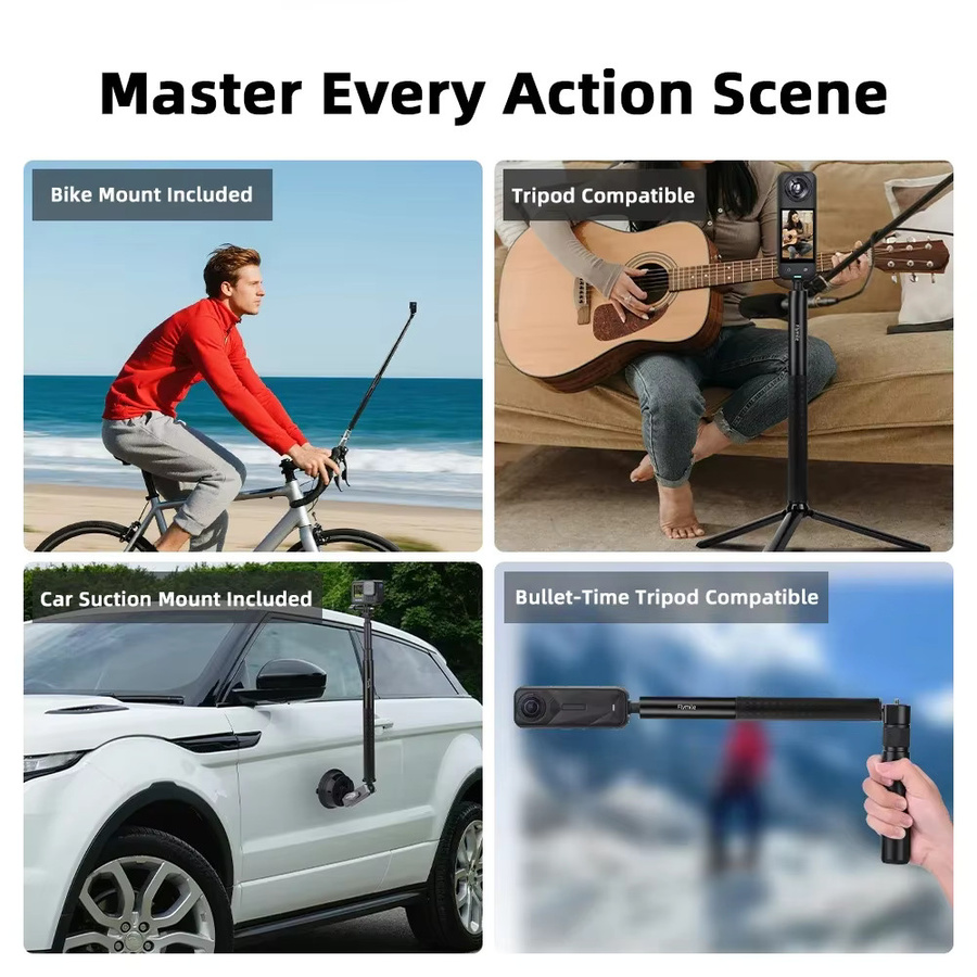 Flymile Selfie Stick für Insta360 GO Ultra Kamerazubehör, verstellbare Verlängerungsstange für Vlogging und Fotografie, Schwarz, 130 cm - Bild 3