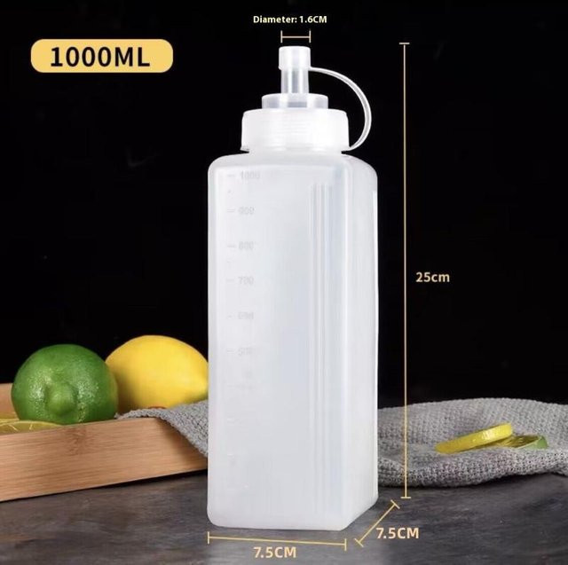 Yaye Quetsch-Saucenflasche aus Kunststoff, transparent, auslaufsicher mit Schraubverschluss, 1000 ml - Bild 1