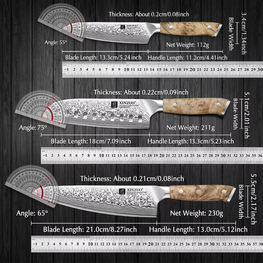 XINZUO Messer-Set aus Damaststahl mit 67 Schichten, Kochmesser und Santoku-Allzweckmesser, 60 HRC, mit Sycamore-Messingnieten - Bild 2