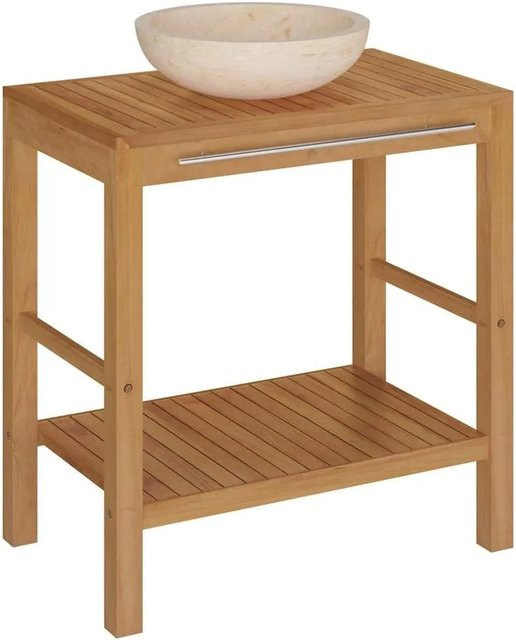 vidaXL Waschtisch aus Massivholz Teak mit Marmor Waschbecken in Creme, Wandmontage, B/T/H: 75 x 45 x 45 cm - Bild 1