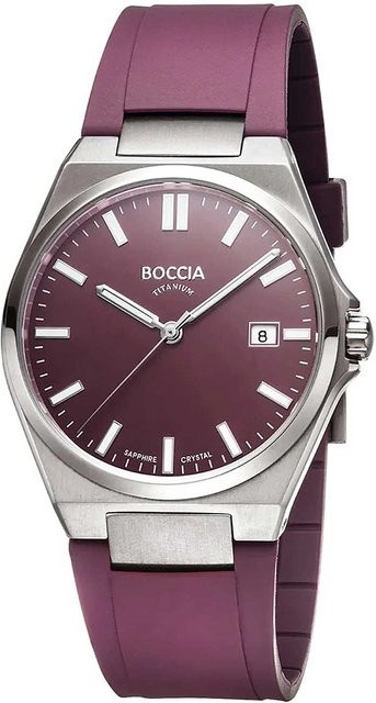 Boccia Herrenuhr, Quarz, Titan, Saphirglas, 39 mm, Silikon, Rot - Bild 1