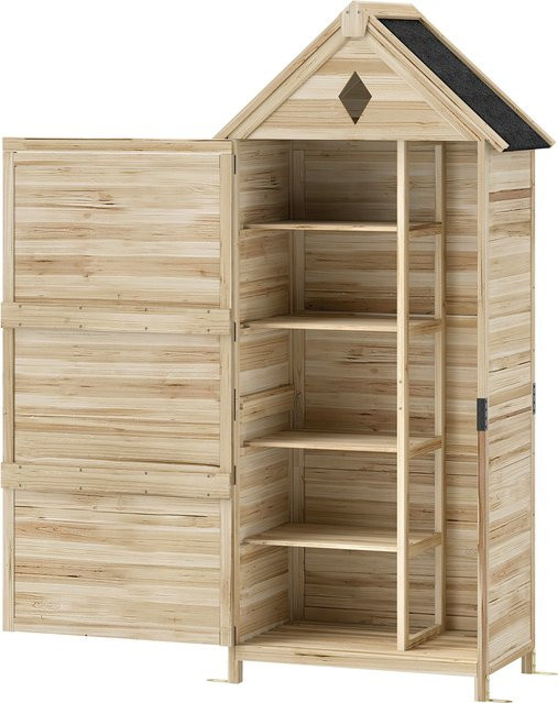 Outsunny Gartenschrank aus Holz in Naturholz, wetterfester Geräteschuppen mit Asphalt-Satteldach und Ablage, B/T/H: 80 x 49 x 170 cm - Bild 1