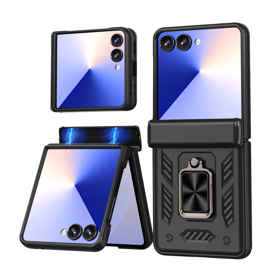 Stoßfeste Panzer-Ring-Handyhülle mit Scharnier-Verbindung für Samsung Galaxy Z Flip 7, Z Flip 6 und Z Flip 5 aus hartem PC in Schwarz und Gold - Bild 6
